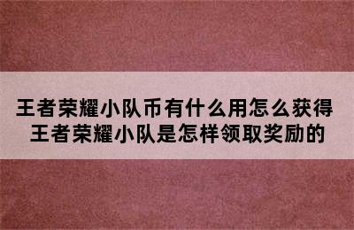 王者荣耀小队币有什么用怎么获得 王者荣耀小队是怎样领取奖励的